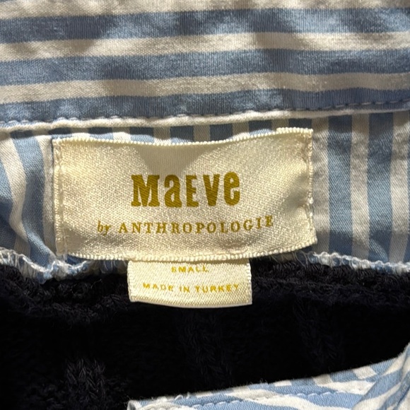 Maeve Anthropology Cable Short Sleeve Twofer Sweater Navy - Picture 11 of 14